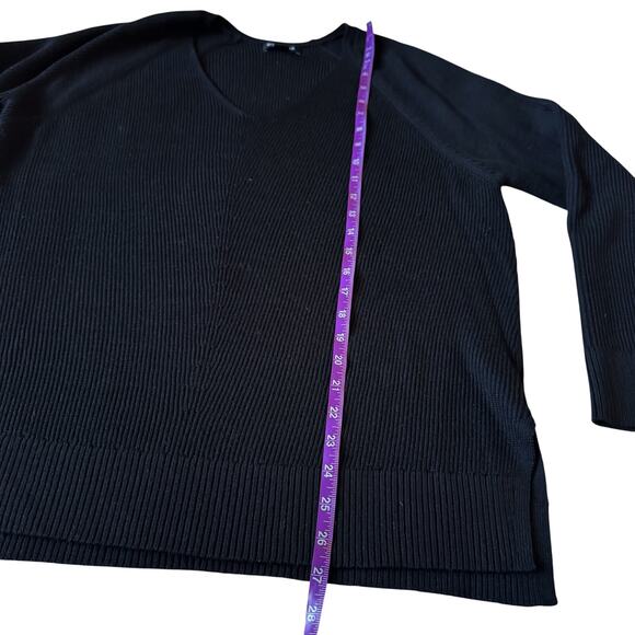 Athleta Hanover V Neck Knit Ribbed Sweater Women Large Black Merino wool blend - Picture 8 of 10